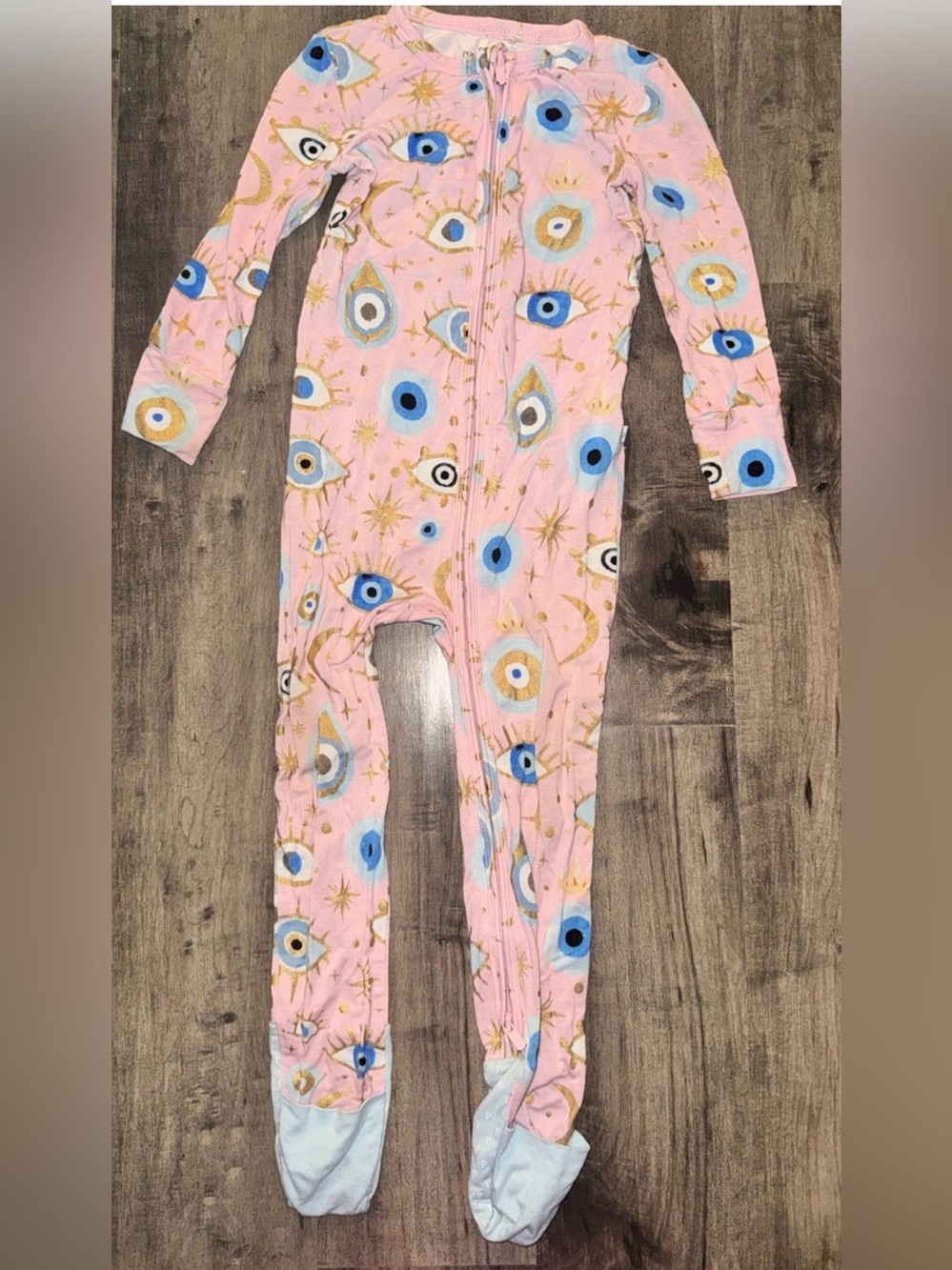 Posh Peanut Fiona Evil Eye Zippered Footie Bamboo Pink Gold Foil 22’ 18-24M RARE